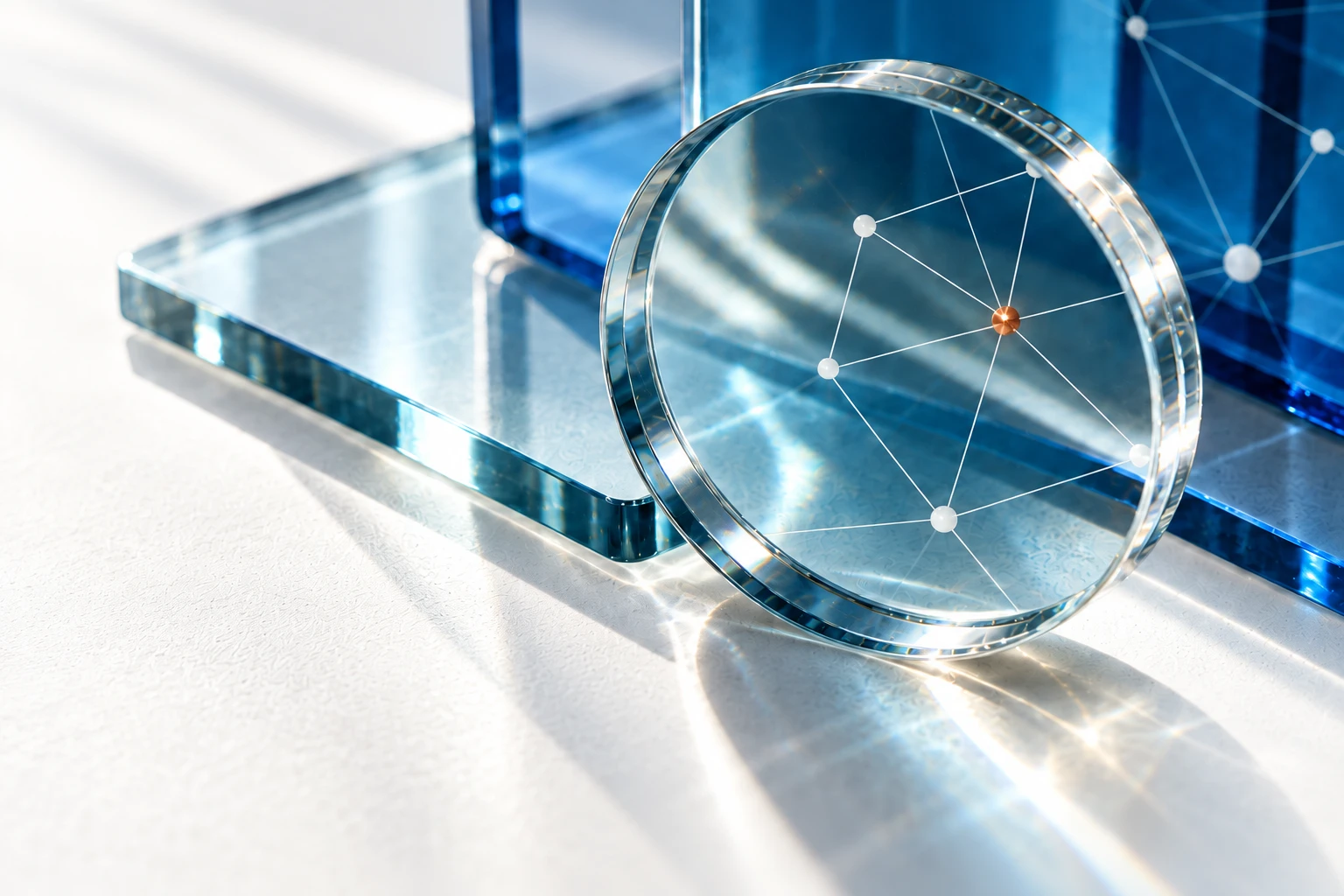 Concept illustration of an optical lens connecting evidence nodes.